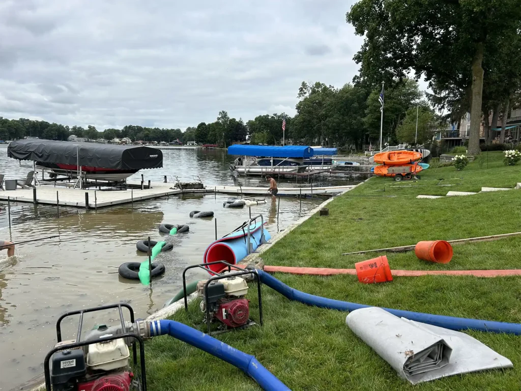 beach sanding in progress on Koontz lake in Walkerton Indiana.